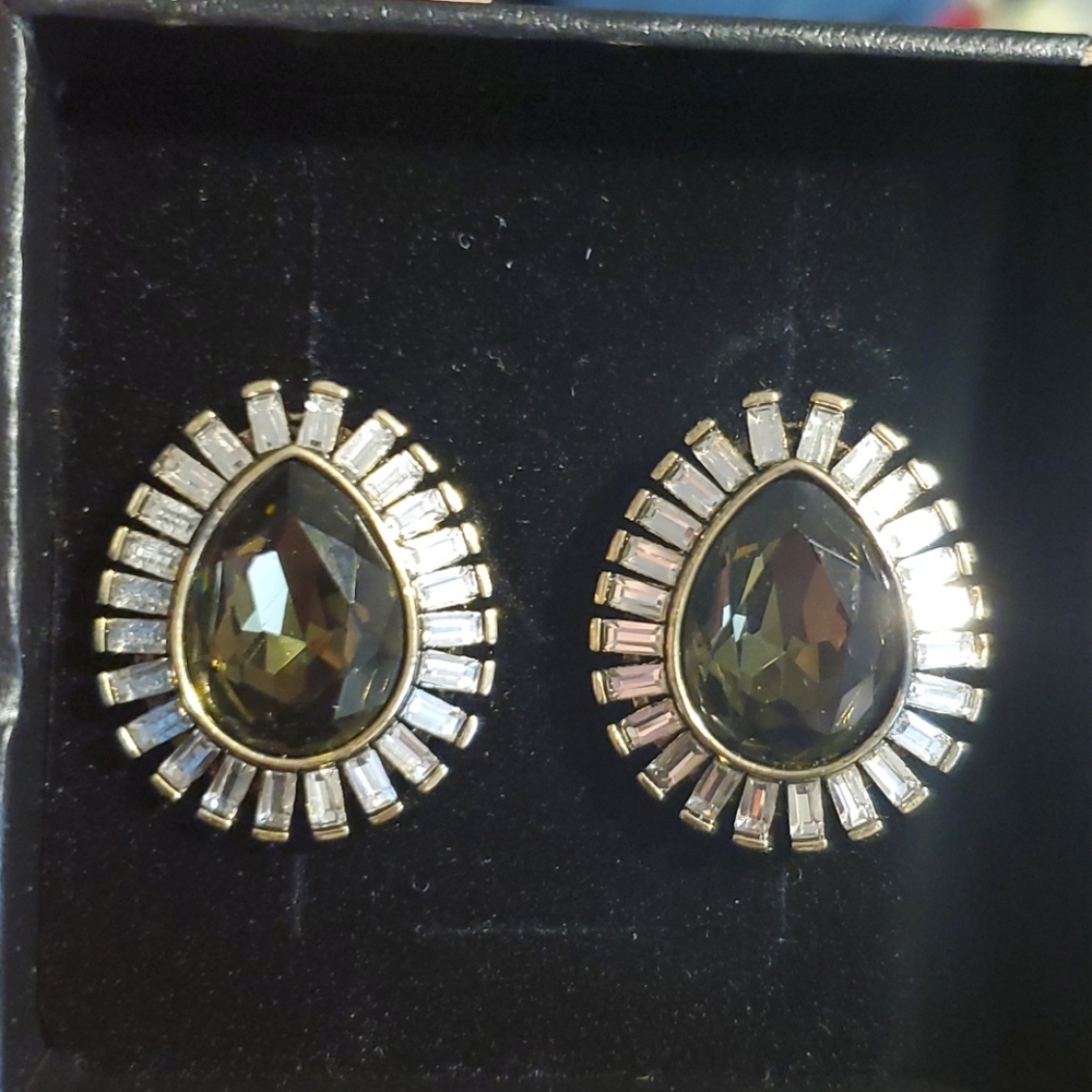 Heidi Daus Gold and Black Teardrop Earrings